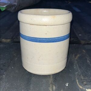 Cream Ceramic Pot with Blue Stripe